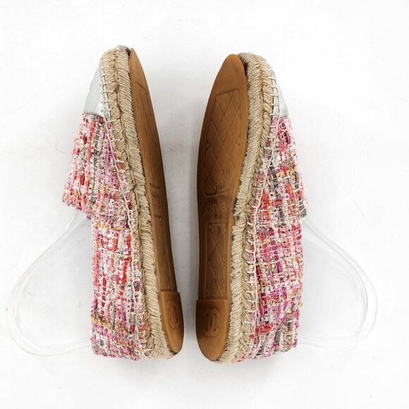 CHANEL Tweed Silver Cap Toe Espadrille Flats - Picture 7 of 12